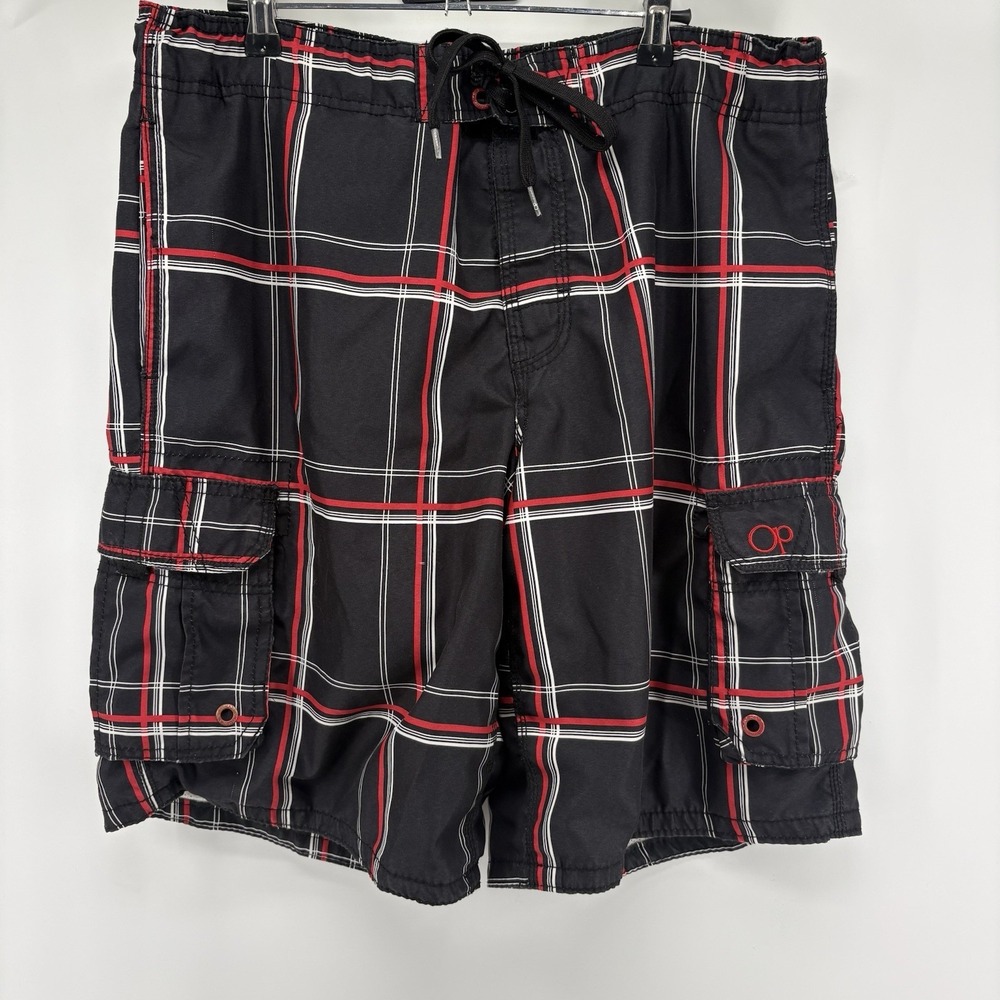 Ocean Pacific OP Plaid Swim Trunks Board Shorts with Pockets M (32-34)